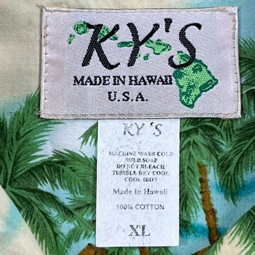 Kys Hawaiian Shirt Men XL Woody Wagon Car‎ Surf Board Tropical 100% Cotton USA